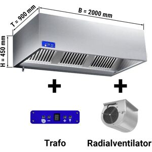 GGM Gastro - Hotte murale cubique dynamique 2,0 m - avec moteur, variateur, filtres et lampe Argent