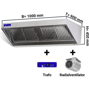 GGM Gastro - Hotte murale - 1000mm - avec moteur, regulateur, filtre & lampe Argent