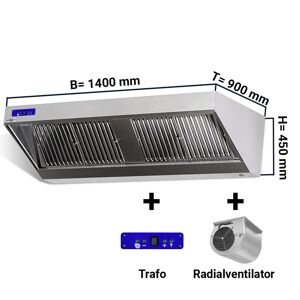 GGM Gastro - Hotte murale - 1400mm - avec moteur, regulateur, filtre & lampe Argent