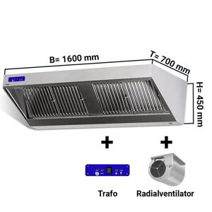 GGM Gastro - Hotte murale - 1600mm - avec moteur, regulateur, filtre & lampe Argent