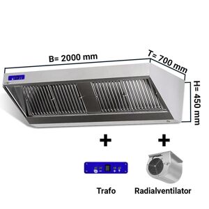 GGM Gastro - Hotte murale - 2000mm - avec moteur, regulateur, filtre & lampe