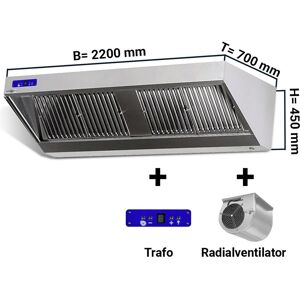 GGM Gastro - Hotte murale - 2200mm - avec moteur, regulateur, filtre & lampe Argent