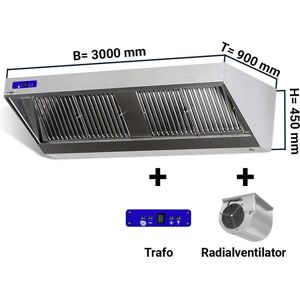 GGM Gastro - Hotte murale - 3000mm - avec moteur, regulateur, filtre & lampe Argent