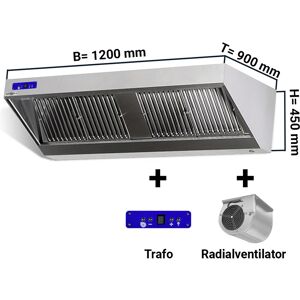 GGM GASTRO - Hotte murale dynamique 1,2 m - avec moteur, variateur, filtres et lampe