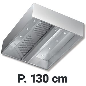 Chefook Hotte Centrale Professionnelle Série Kubica Profondeur 130 cm 18/10 Aisi 304 Sans Moteur Avec Éclairage à Led - Hotte Aspirante Centrale Kubica P 130 L 260 Avec Éclairage à Led