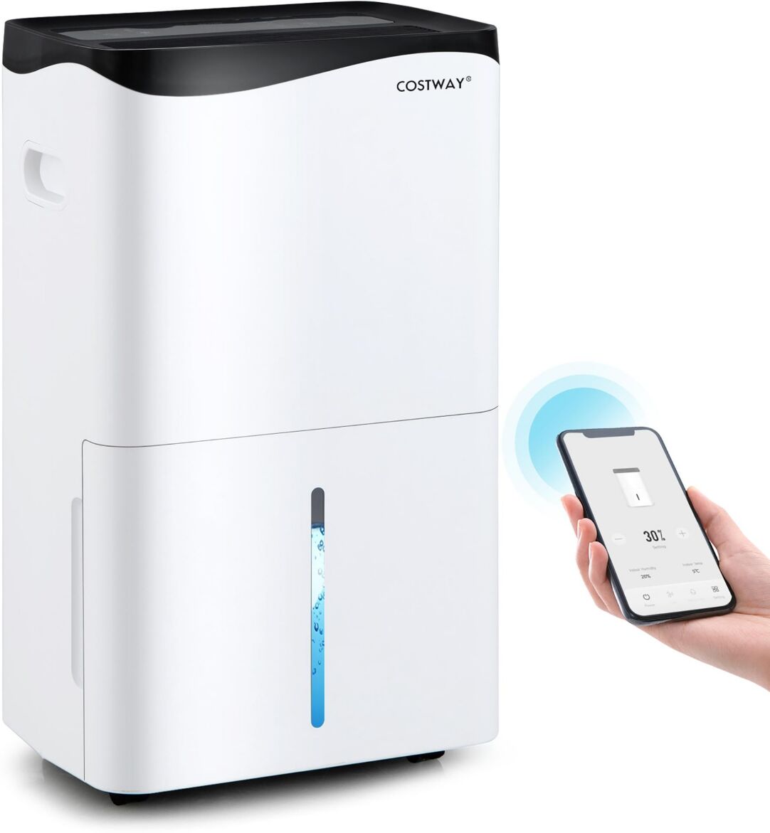 Costway 100-Pint Dehumidifier for Home & Basements w/ Smart App& Alexa Control - White