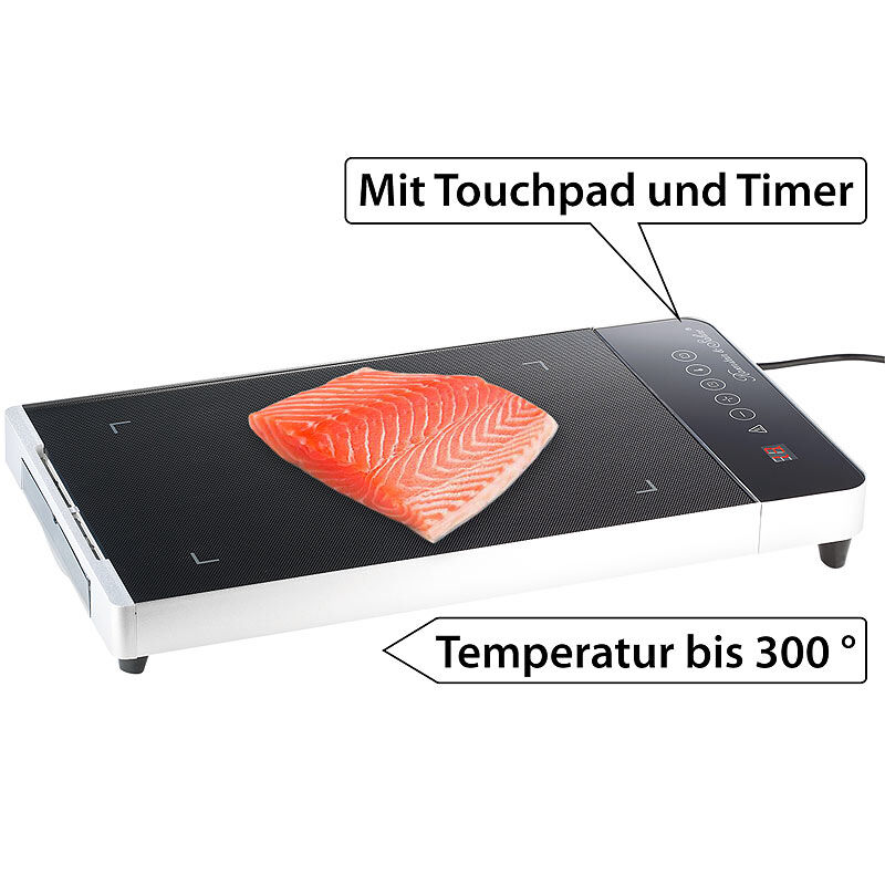 Rosenstein & Söhne Tisch-Glasgrill mit Touchpad und Timer, 800 W, bis 300 °C