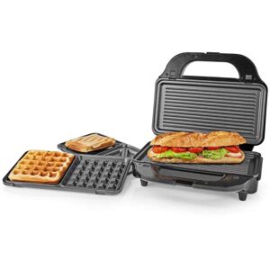 Nedis Multi Grill   Grill / Sandwich / Waffle   900 W   28 x 15 cm   Automatisk temperaturregulering   Plastik / Rustfri Stål