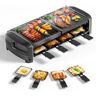 JOYAMI Raclette-Gril Elektrische tafelgrill met natuurgrillsteen en grillplaat, raclette met anti-aanbaklaag en 8 pannetjes, elektrische grill voor grillen overbakken, roestvrij staal, 2000 W