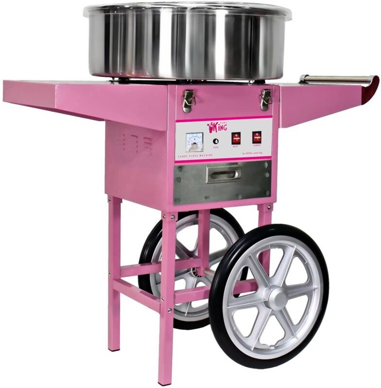 ROYAL CATERING Machine à barbe à papa Acier Inox Pro + Chariot Roues 52cm