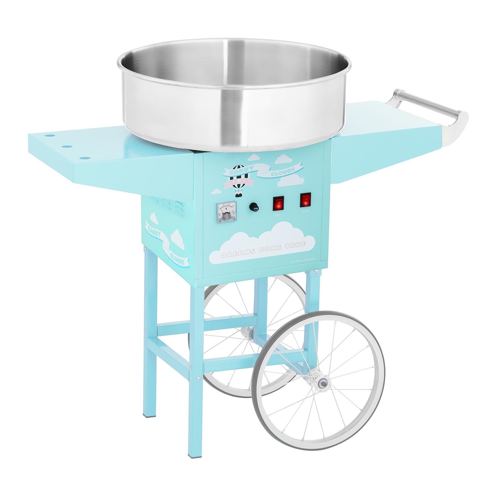 Royal Catering Machine à barbe à papa avec chariot - 52 cm - 1200 W - turquoise RCZK-1200-BG