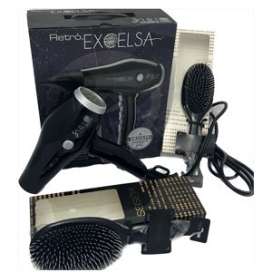 Phon Retro' Excelsa Black Sirio 2300 Watt Piu' In Omaggio 2 Spazzole Piatte Seiseta  Grande E Media