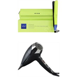 Set Ghd  Piastra Chronos Lime Verde Con Pochette Piu' Phon Helios Nero In Omaggio Q6 Elgon Hair Repair System