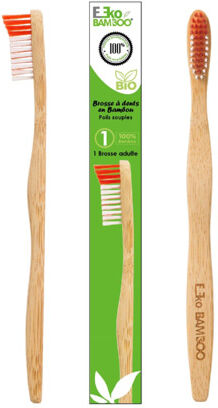 Ekobamboo MaxiBamboo Brosse à Dents Bambou Adulte Rouge Bio