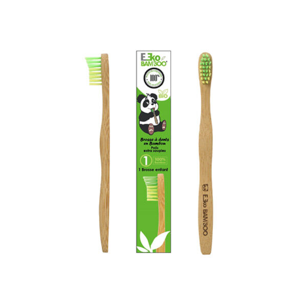 Ekobamboo MiniBamboo Brosse à Dents Bambou Enfant Vert et Jaune Bio