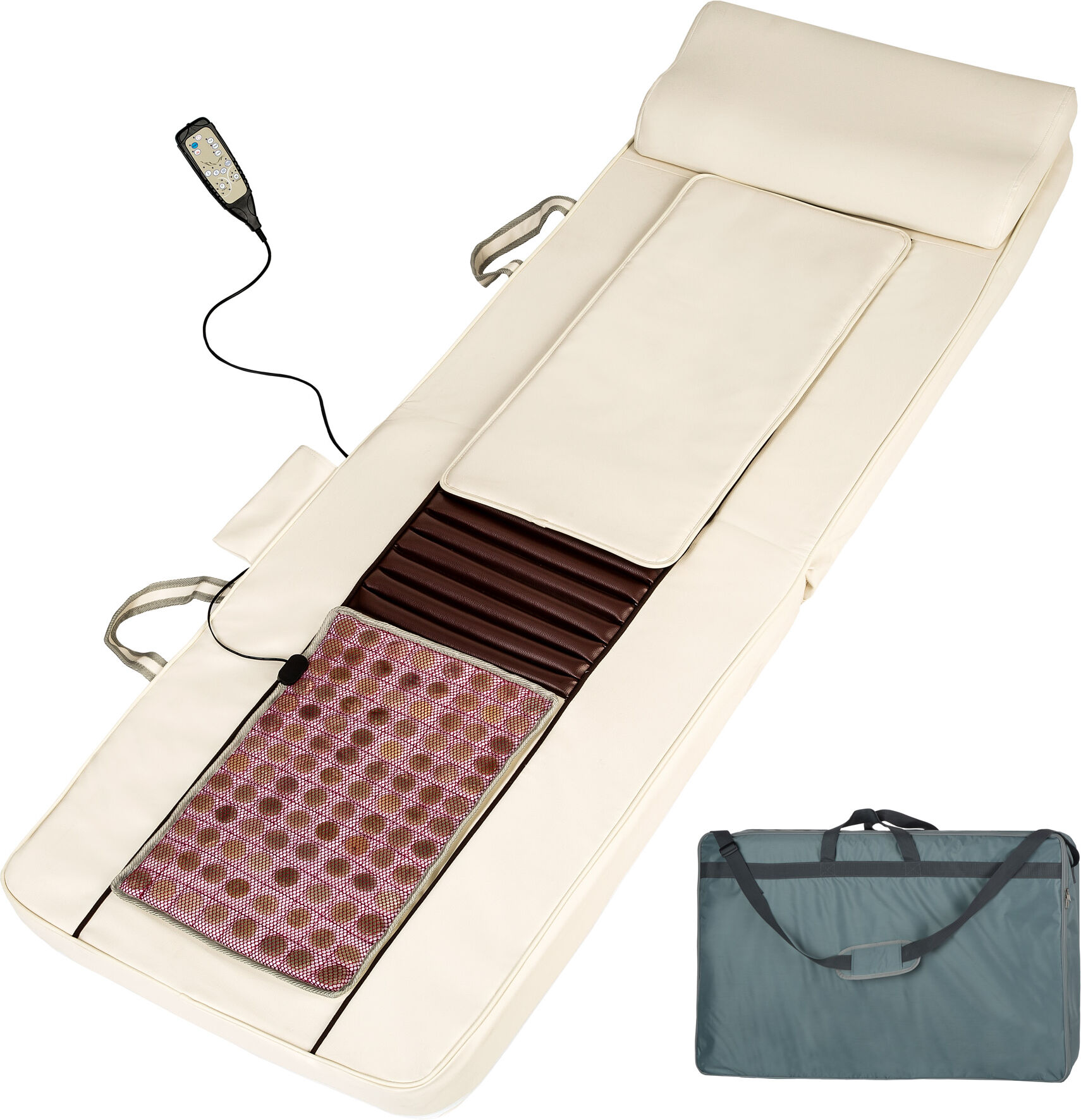 tectake Shiatsu-Massagematratze mit Jadestein-Wärmematte + Fernbedienung - beige