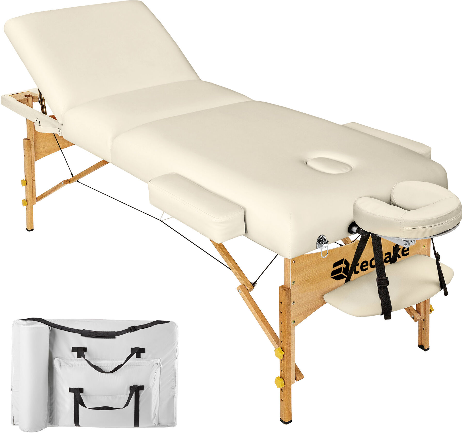 tectake 3 Zonen Massageliege mit 10cm Polsterung und Holzgestell - beige