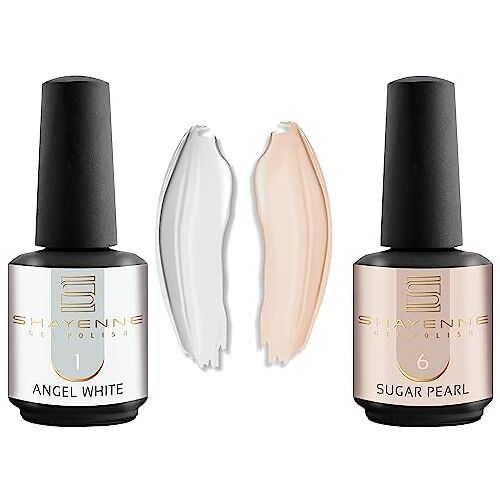 Shayenne Set van 2 uv-gelnagellak 1 Angel White White 15 ml + 6 Sugar Pearl 15 ml UV LED lamp kleurlak gellak nagellak nagellak nagellak Shellac (30 ml)