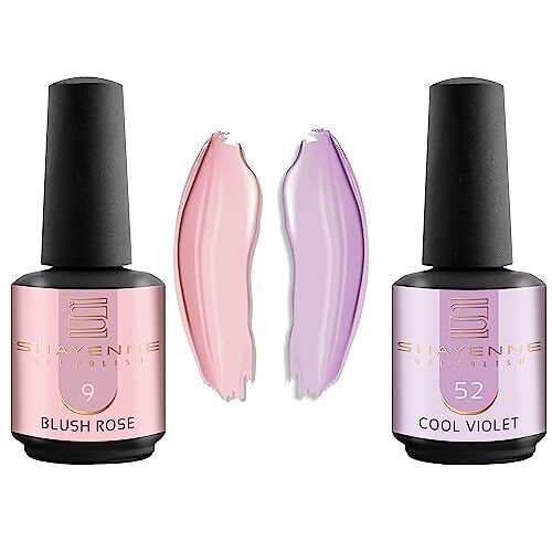 Shayenne Set van 2 uv-gelnagellak 9 Blush Rose Pink 15 ml + 52 Cool Violet Lila 15 ml UV LED lamp kleurlak gellak nagellak nagellak nagellak Shellac (30 ml)