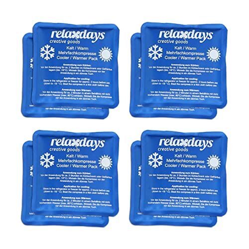 Relaxdays gel pack set van 8, warmte- en koudekompressen, 11 x 11 cm, hot cold packs, eerste hulp, herbruikbaar, blauw