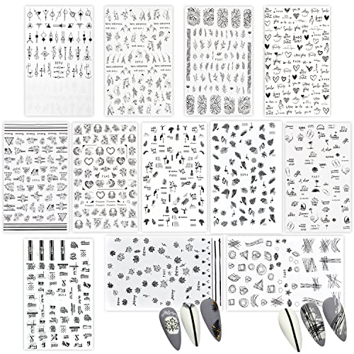 QEEQPF Set van 12 nagelkunststickers, 3D-nagelkunststickers, zelfklevende nagelkunststickers, nageldecoraties, doe-het-zelf nagelkunstaccessoires, geschikt voor verjaardagsfeesten, lentereizen