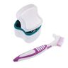 RVUEM Denture Brush with Case Premium Hard Denture Brush Toothbrush Denture Portable Double Sided Brush for Travel Home Purple White