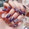 DDSY 24 stks valse nagels met ontwerpen Herfst paarse kattenoog aurora beer afneembare mislukt nagels Manicure patch TY