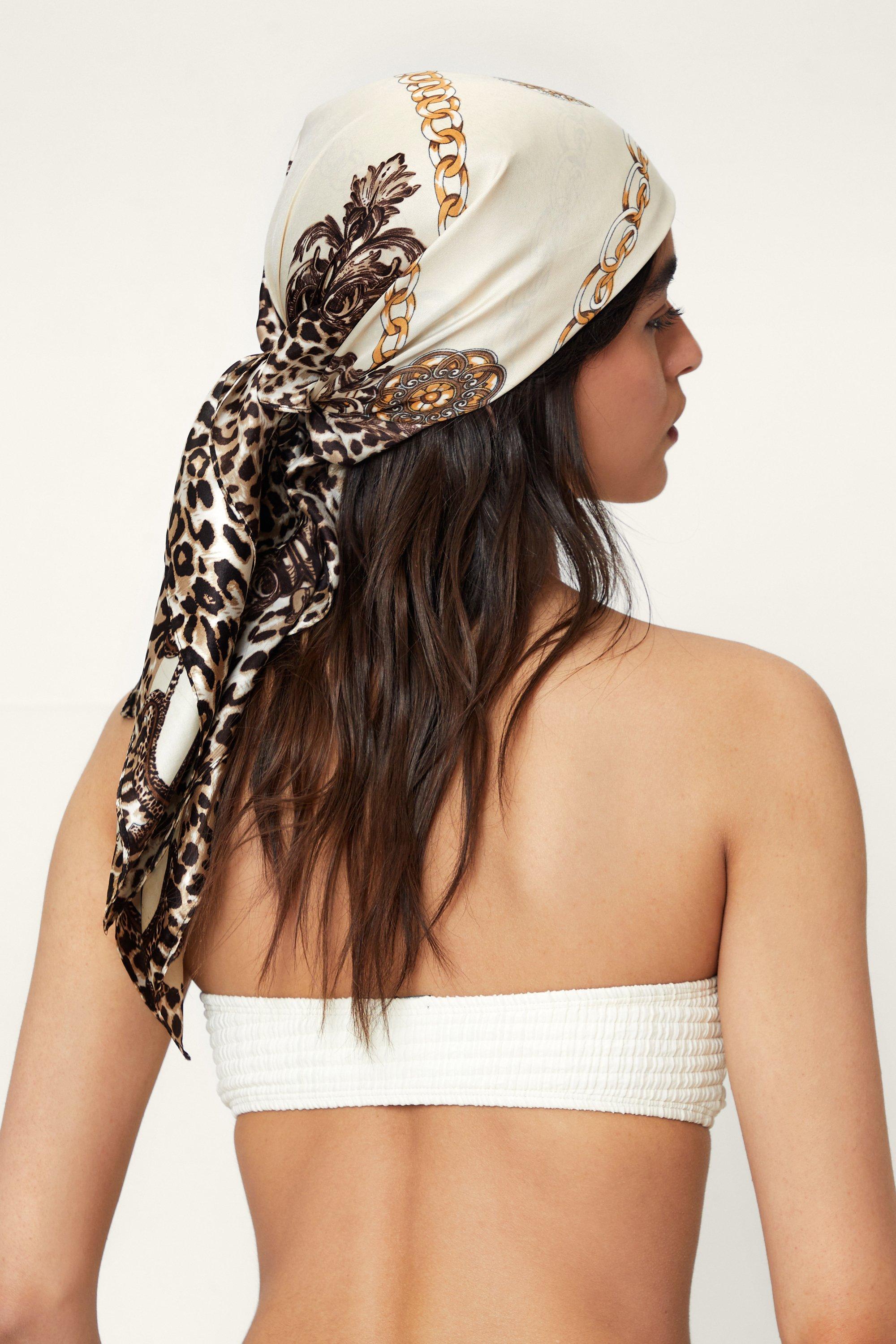Nasty Gal Womens Leopard Satin Headscarf - Beige - ONE SIZE, Beige
