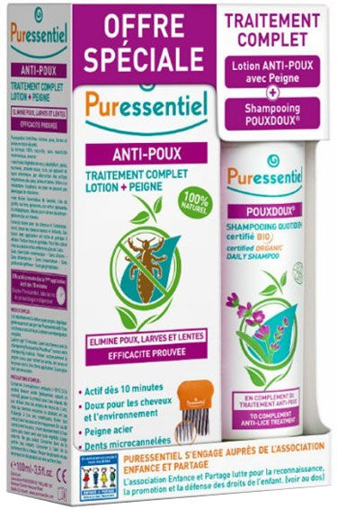 Puressentiel Anti-Poux Traitement Complet Lotion Traitante 100ml avec Peigne + Shampooing PouxDoux 200ml