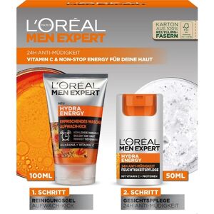 L’Oréal Paris Men Expert Collection Hydra Energy Geschenkset Erfrischendes Waschgel Aufwach-Kick 100 ml + 24H Anti-Müdigkeits Feuchtigkeitspflege 50 ml