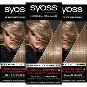 Syoss Color Coloration 7_5 Mittelaschblond Stufe 3 (3 x 115 ml), permanente Haarfarbe für bis zu 10 Wochen Farbintensität und 70 % weniger Haarbruch*