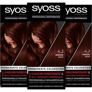 Syoss Color Coloration 4_2 Mahagoni Stufe 3 (3 x 115 ml), permanente Haarfarbe für bis zu 10 Wochen Farbintensität und 70 % weniger Haarbruch*