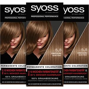 Syoss Color Coloration 6_8 Dunkelblond Stufe 3 (3 x 115 ml), permanente Haarfarbe für bis zu 10 Wochen Farbintensität und 70 % weniger Haarbruch*