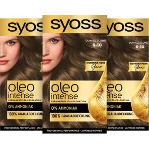 Syoss Oleo Intense Öl-Coloration 6-10 Dunkelblond Stufe 3 (115 ml), dauerhafte Haarfarbe mit pflegendem Öl, Coloration ohne Ammoniak