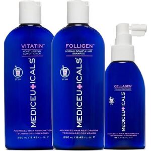 Mediceuticals Advanced Hair Restoration Technology For Women Kit Fine: Folligen 250ml + Cellagen 125ml + Vitatin 250ml