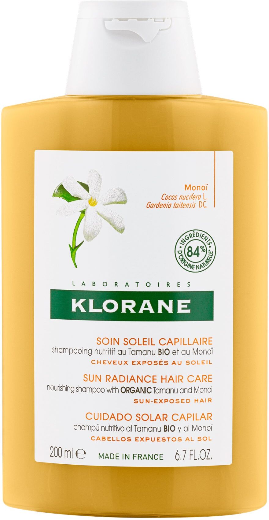 Klorane Champú capilar resplandor solar Tamanu Bio y Monoi 200mL