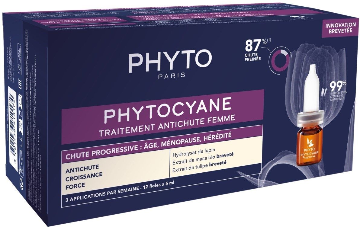 Phyto Tratamiento para la caída progresiva del cabello con fitocianina para mujeres 12x5mL