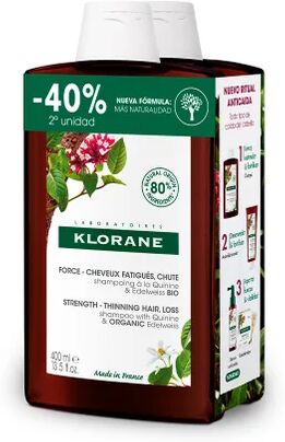 Klorane Champú Quinina y Edelweiss Bio 2x400ml