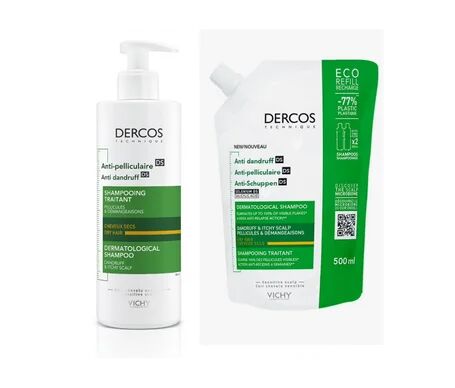 Vichy Dercos Technique Anticaspa DS Champú Cabello Seco 390ml + Eco-Recarga 500ml