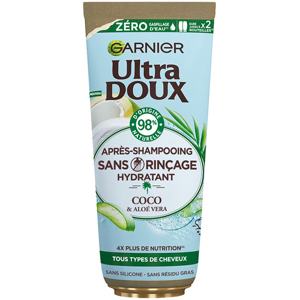 Garnier Ultra Doux Après-Shampoing Hydratant Sans Rinçage Coco Aloe Vera 200ml - Publicité