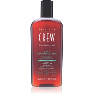 American Crew 3 in 1 Chamimile + Pine 3 en 1 : shampoing, après-shampoing et gel douche pour homme 450 ml - Publicité