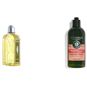 L'OCCITANE Gel Douche Verveine Bio Parfum frais et citronné Nettoie votre peau en douceur Peau Douce & Parfumée 250ML & Shampoing Réparation Intense Aromachologie 300ML - Publicité