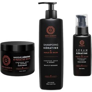 Kera Queen's Kit Trio rituel quotidien Cheveux SECS & ABIMES Masque + Shampoing + Sérum Keratine & Huile de Ricin - Publicité