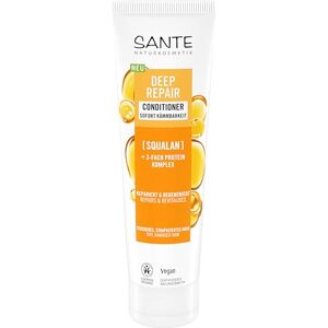 Sante Naturkosmetik Deep Repair Après-shampoing Squalan + complexe protéiné 3 couches Après-shampoing végétalien et hydratant pour cheveux souples Soin pour cheveux secs et abîmés 150 ml - Publicité