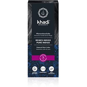 Khadi INDIGO PUR NOIR FROID Coloration Végétale, d'un noir profond mystérieux à un bleu-noir chatoyant, 100% naturel, vegan et sans ingrédients synthétiques, Cosmétiques naturels certifiés, 100g - Publicité