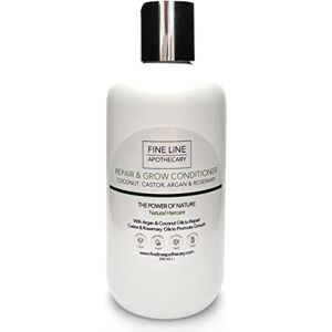 Fine Line Apothecary 99% Naturel APRÈS SHAMPOING RÉPARE ET POUSSE COCO, RICIN, ARGAN & ROMARIN 250 ml par . Sans Sulfates, Sans Parabènes, Sans Silicone. Laisse vos Cheveux Gérables. Concentré. Publicité