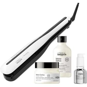 L'Oréal Professionnel Steampod 3 Pack Metal Detox pour Cheveux Abîmés Lisseur Vapeur Professionnel + Soin Thermoprotecteur + Shampoing + Masque, Détoxifie & Renforce la Fibre, - Publicité