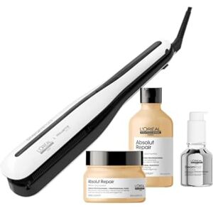 L'Oréal Professionnel Steampod 3 Pack Absolut Repair pour Cheveux Secs Lisseur Vapeur Professionnel + Soin Thermoprotecteur + Shampoing + Masque, Réparation Instantanée de la Fibre, - Publicité