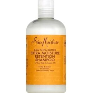 SHEA MOISTURE Shampooing Hydratant et Fortifiant Beurre de Karité Brut, pour cheveux abîmés et en transition, Fortifie et Retient l'hydratation des 384ml - Publicité