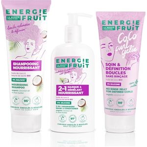 Energie BEST SELLER Curly Routine Capillaire Nourrissante pour Cheveux Bouclés Shampooing + Masque + Gelée définition boucles Huile de Coco et Beurre de Karité 3 produits - Publicité